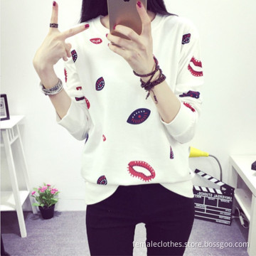 Høst og vinter nye kvinnelige koreanske verft kvinnelige langermet  utskrift bunnen skjorte Lips T-skjorte/shirt camisa camicia